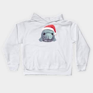 manatee in a Christmas hat distressed Kids Hoodie